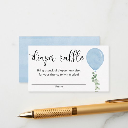 Carte D'accompagnement Ballons bleu garçon baby shower de couche tombole (Devant/Arrière en situation)