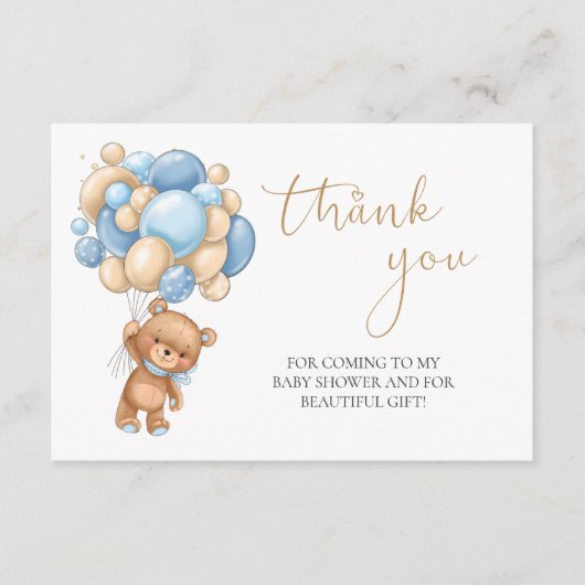 Carte D'accompagnement Ballons Bleus Teddy Bear Baby shower Merci (Devant)