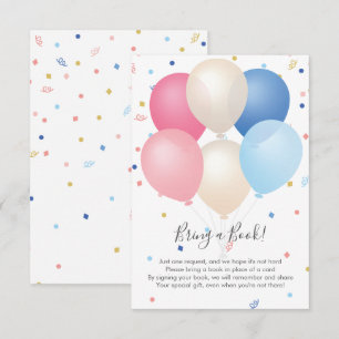 Carte D'accompagnement Balloons et Confetti Bleus Rose Apportez un livre