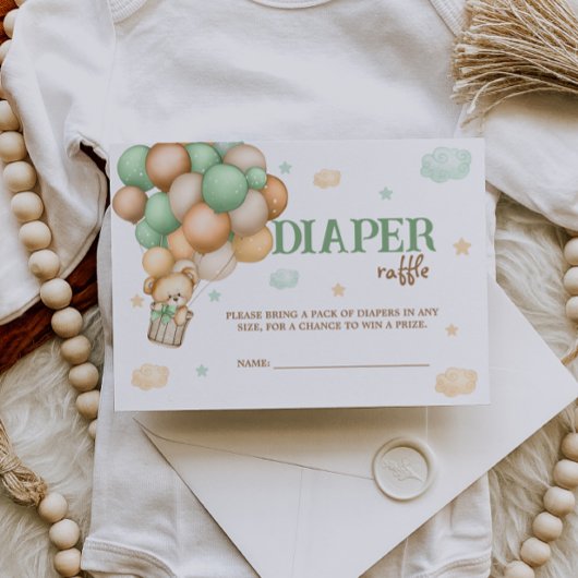 Carte D'accompagnement Ballotte à air chaud verte à l'ours en peluche