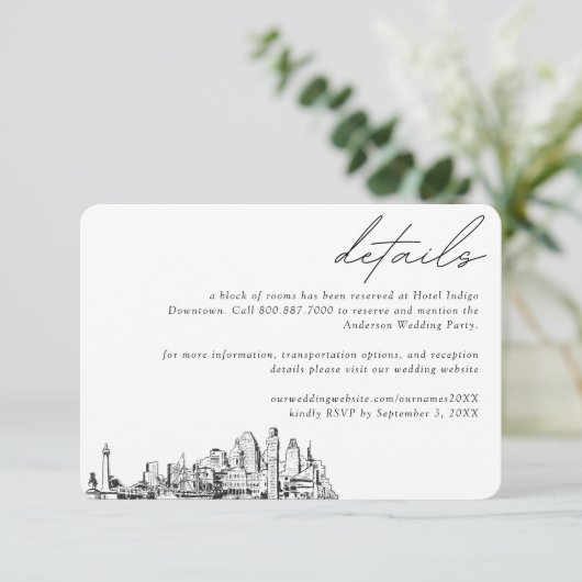 Carte D'accompagnement Baltimore Mariage Hotel Détails du bloc de chambre (Debout devant)