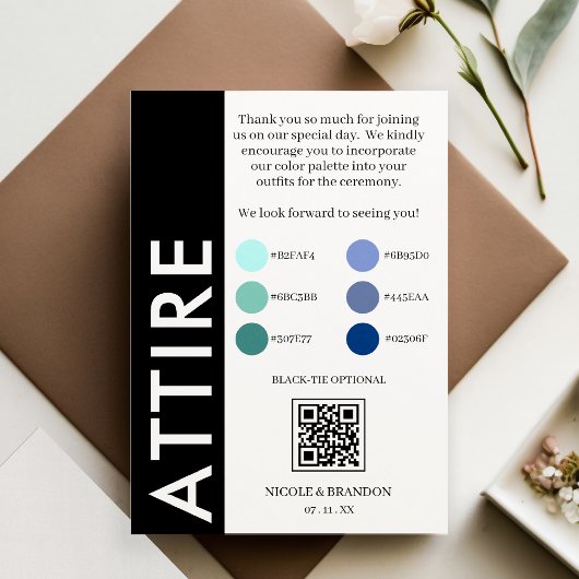 Carte D'accompagnement Bande latérale noire et blanche Mariage QR Code At