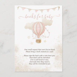 Carte D'accompagnement Baptême Bébé Fille Montgolfière Rose Nuages
