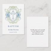 Carte D'accompagnement Baptême Croix Crest Verdure Baby Boy (Devant / Derrière)