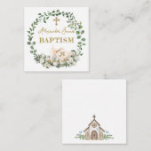 Carte D'accompagnement Baptême Eucalyptus Roses Croix (Devant / Derrière)