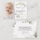 Carte D'accompagnement Baptême Green Gold Foliage Merci (Devant / Derrière)