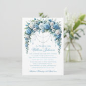 Carte D'accompagnement Baptême Rose Bleue & Croix d'Argent (Debout devant)