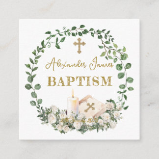 Carte D'accompagnement Baptism Eucalyptus Roses Cross 