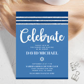 Carte D'accompagnement Bar Mitzvah Blue Silver Tallit Bold Script moderne