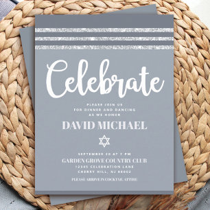 Carte D'accompagnement Bar Mitzvah gris argent Tallit grand gras Moderne