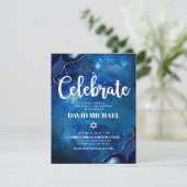 Carte D'accompagnement Bar Mitzvah Moderne Blue Agate Aquarelle Script (Debout devant)