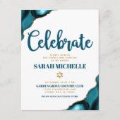 Carte D'accompagnement Bar Mitzvah Moderne Or Turquoise Agate Script (Devant)