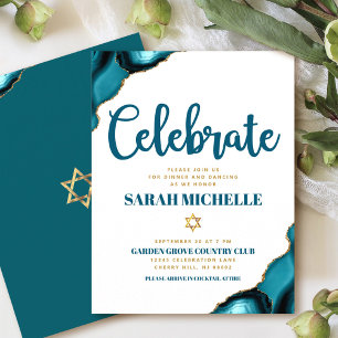 Carte D'accompagnement Bar Mitzvah Moderne Or Turquoise Agate Script
