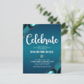 Carte D'accompagnement Bar Mitzvah Moderne Turquoise Ombre Agate Script (Debout devant)
