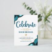 Carte D'accompagnement Bar Mitzvah Simple Moderne Agate Turquoise Script (Debout devant)