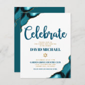 Carte D'accompagnement Bar Mitzvah Simple moderne Turquoise Agate Script (Devant / Derrière)
