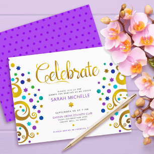 Carte D'accompagnement Bar Mitzvah Violet Or Doré Arbre de Vie Moderne