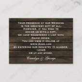 Carte D'accompagnement Barnwood Rustic Mariage de automne registre des ca (Dos)