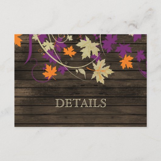 Carte D'accompagnement Barnwood Rustic prum feuilles détails mariages (Devant)