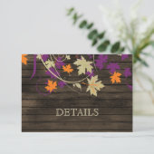 Carte D'accompagnement Barnwood Rustic prum feuilles détails mariages (Debout devant)