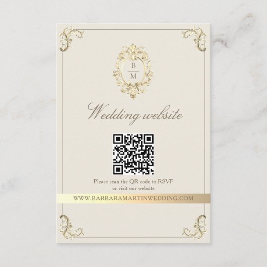 Carte D'accompagnement Baroque Gold QR Code Wedding (Devant)