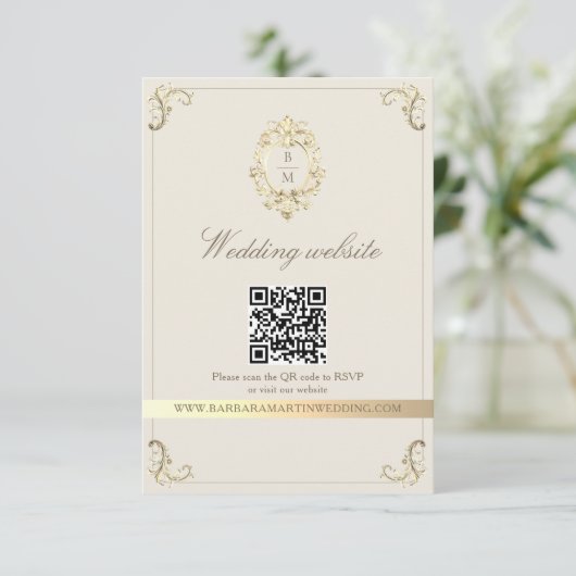 Carte D'accompagnement Baroque Gold QR Code Wedding (Debout devant)