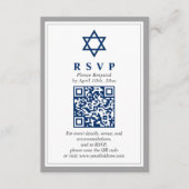 Carte D'accompagnement Barre bleue gris et marine Mitzvah QR Code RSVP (Devant)