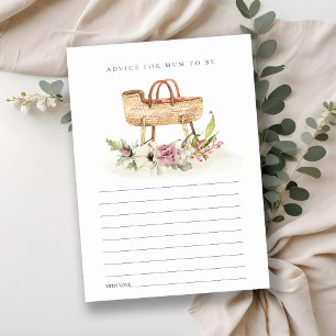 Carte D'accompagnement Bassinet rose floral Conseil pour maman Baby showe