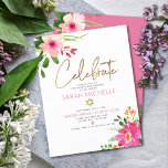 Carte D'accompagnement Bat mitzvah Aquarelle rose Floral Gold Script<br><div class="desc">Soyez fier, réjouissez-vous et présentez cette étape importante de votre Bat mitzvah préféré ! Inclure cette encart moderne, brillant et personnalisé pour plus d'informations sur votre événement. Une aquarelle florale chic, étonnante, rose et pêche, avec typographie de scénario de feuille d'or faux, et rose moderne poussiéreux et gris sans serif...</div>