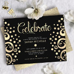 Carte D'accompagnement Bat mitzvah Black Gold Foil Arbre de vie Script<br><div class="desc">Soyez fier, réjouissez-vous et présentez cette étape importante de votre Bat mitzvah préféré ! Cette magnifique carte d'information de soirée sophistiquée et personnalisée est l'encart parfait pour cette occasion spéciale. Des arbres à feuille d'or imitation graphique avec l'étoile brillante de David et des "feuilles" de point, ainsi qu'un script de...</div>