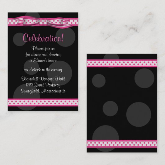 Carte D'accompagnement Bat mitzvah de rose noir Pois réception (Devant / Derrière)