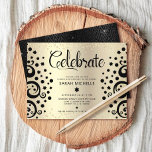 Carte D'accompagnement Bat mitzvah Gold Foil Black Tree of Life Script<br><div class="desc">Soyez fier, réjouissez-vous et présentez cette étape importante de votre Bat mitzvah préféré ! Cette magnifique carte d'information de soirée sophistiquée et personnalisée est l'encart parfait pour cette occasion spéciale. Des arbres noirs graphiques avec l'étoile de David et des points "feuilles" et le script de calligraphie noir, superposent un point...</div>