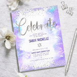 Carte D'accompagnement Bat mitzvah moderne feuille argent violet aquarell<br><div class="desc">Soyez fier, réjouissez-vous et présentez cette étape importante de votre Bat mitzvah préféré ! Inclure ce faux feuillet et points de parties scintillant brillants, modernes et brillants, et le script de calligraphie manuscrit contre un arrière - plan d'aquarelle mauve, insert personnalisé pour des informations supplémentaires à votre événement. Personnalisez le...</div>