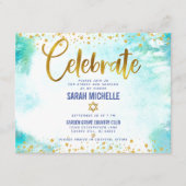 Carte D'accompagnement Bat mitzvah moderne feuille or turquoise aquarelle (Devant)