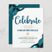 Carte D'accompagnement Bat mitzvah Moderne Or Turquoise Agate Script (Devant / Derrière)