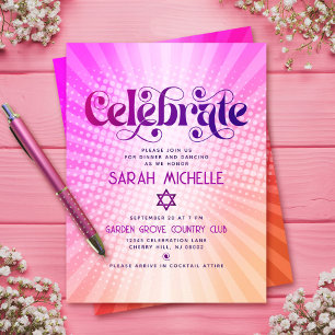 Carte D'accompagnement Bat mitzvah Retro Boho rose orange dégradé gras
