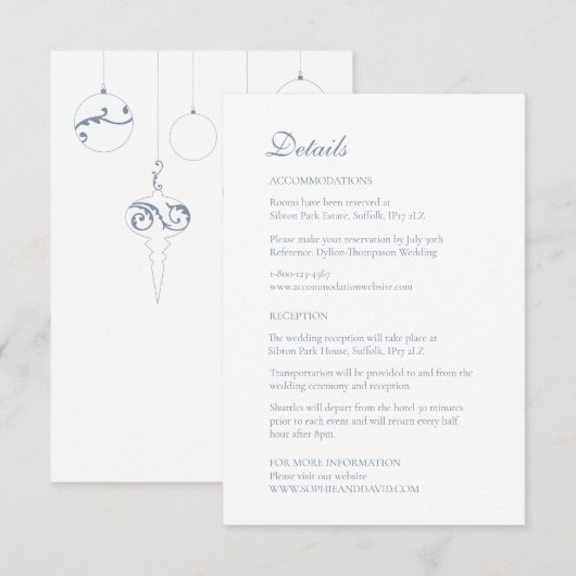 Carte D'accompagnement Bauble de Noël Ornements Bleu d'hiver (Devant / Derrière)