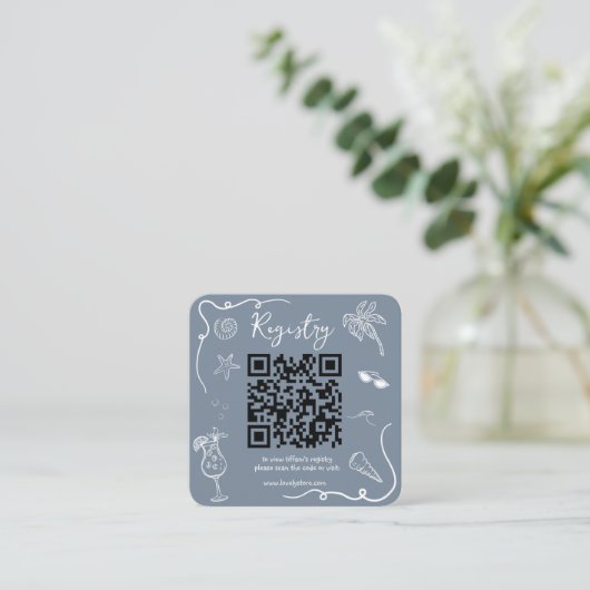 Carte D'accompagnement Beach Doodle Bridal Shower QR Code  Registry (Debout devant)