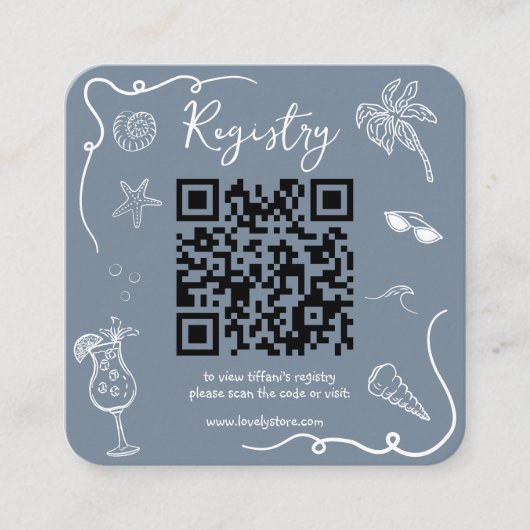 Carte D'accompagnement Beach Doodle Bridal Shower QR Code  Registry (Devant)