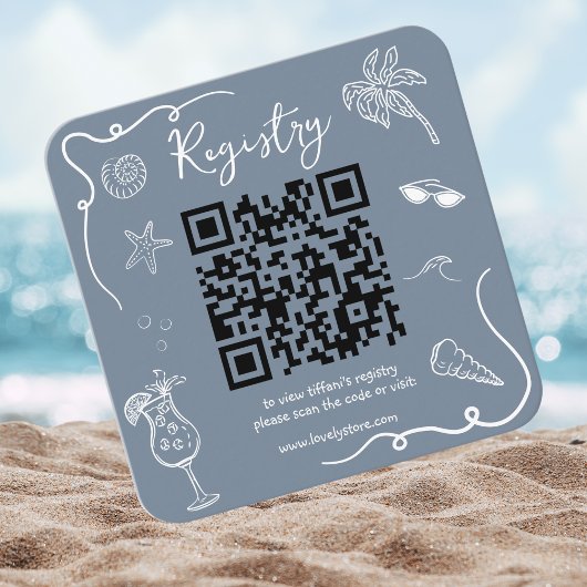 Carte D'accompagnement Beach Doodle Bridal Shower QR Code  Registry