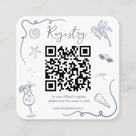 Carte D'accompagnement Beach Doodle QR Code Bridal Shower Registry (Devant)