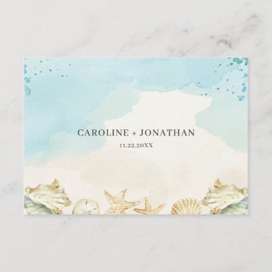 Carte D'accompagnement Beach Ocean Shells Destination Mariage Réception (Dos)