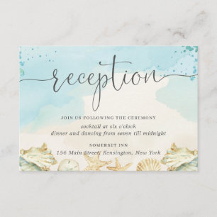 Carte D'accompagnement Beach Ocean Shells Destination Mariage Réception