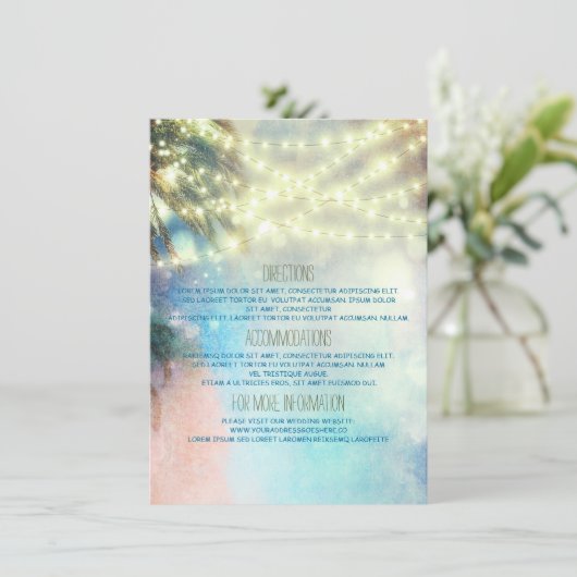 Carte D'accompagnement Beach Palms Détails du Mariage - Informations (Debout devant)