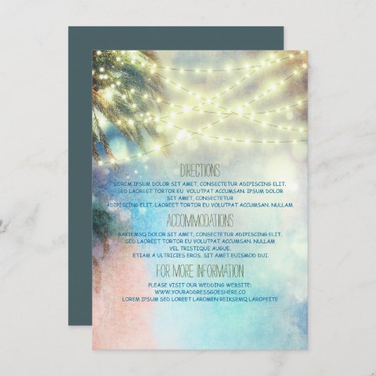 Carte D'accompagnement Beach Palms Détails du Mariage - Informations (Devant / Derrière)
