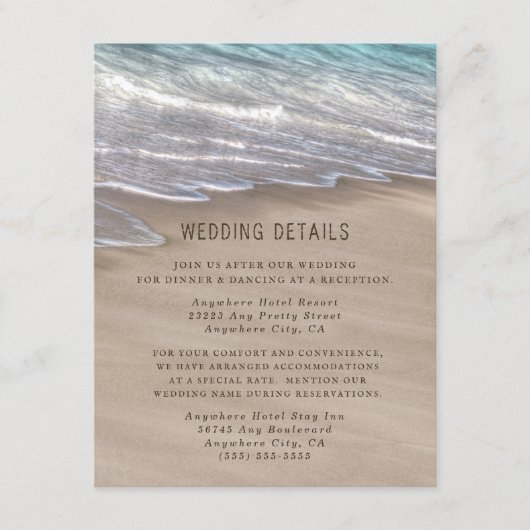 Carte D'accompagnement Beach Sand Hearts Élégant Tropical Moderne Mariage (Devant)