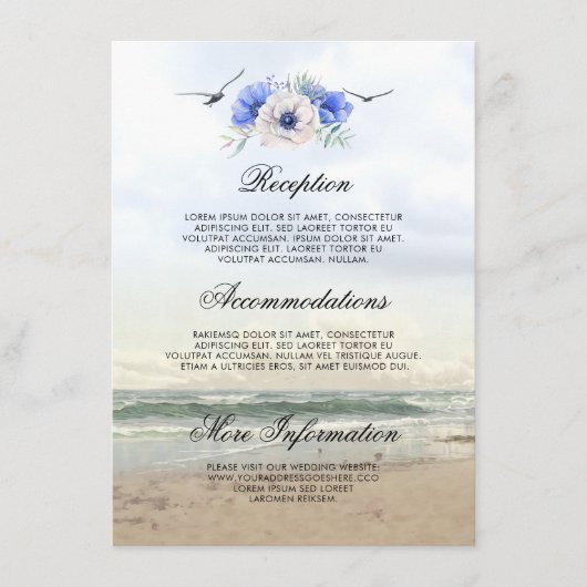 Carte D'accompagnement Beach Scenery Information du Mariage Invité (Devant)