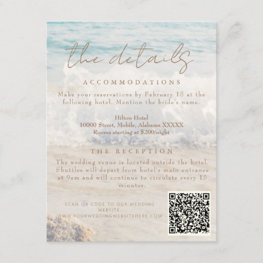 Carte D'accompagnement Beach Seaside/Oceanside Détails sur le Mariage (Devant)