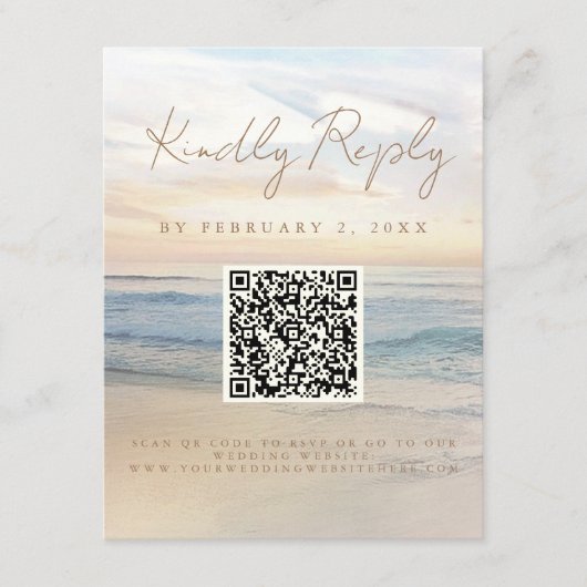 Carte D'accompagnement Beach Sunset Beachfront Mariage Code d'analyse RSV (Devant)