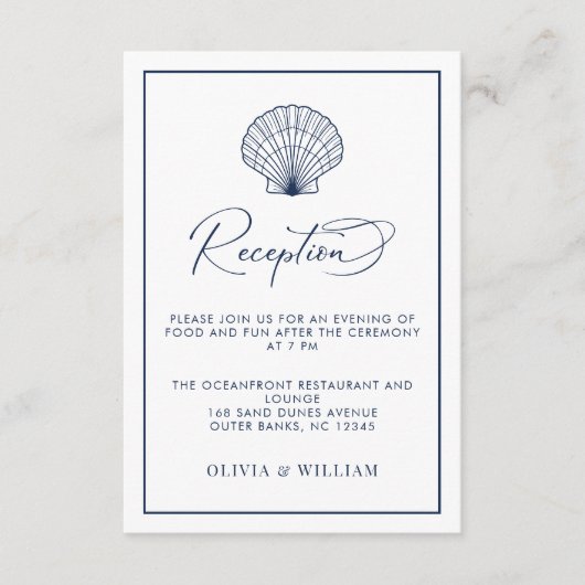 Carte D'accompagnement Beach Wedding Seashell Marine Blue Réception (Devant)